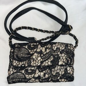 ICING Crossbody Purse, 7.5” X 5” closed, Lace over goldtone sequins